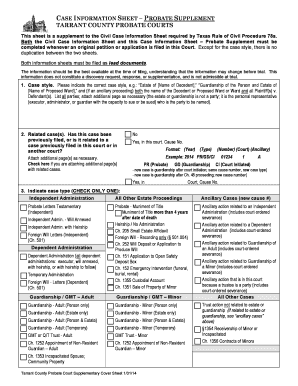 Case Information Sheet – Probate Supplement