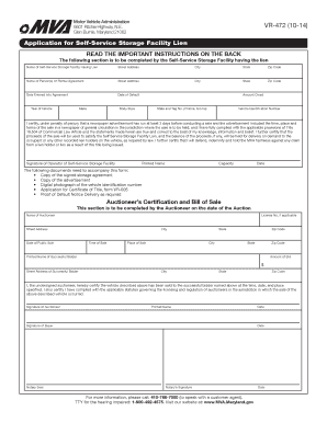 Maryland Self-Service Storage Facility Lien Application