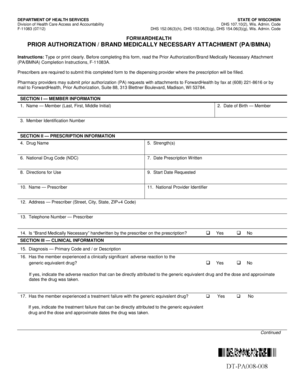 Wisconsin Prior Authorization Brand Medically Necessary Attachment