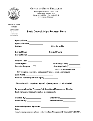 Bank Deposit Slips Request Form