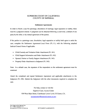 California Settlement Agreement Form FL-11