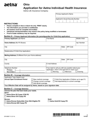 Ohio Aetna Individual Health Insurance Application