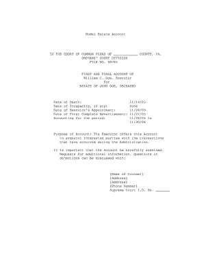 Pennsylvania Estate Account Form