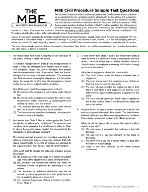 Fillable Online MBE Civil Procedure Sample Test Questions Fax Email ...