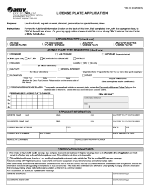 Virginia License Plate Application