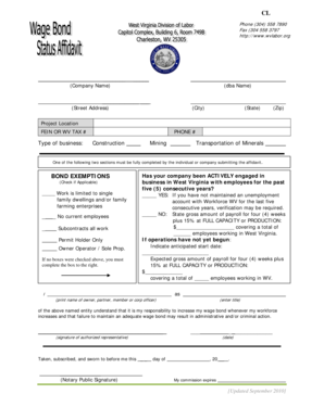 West Virginia Wage Bond Affidavit