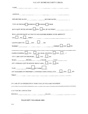 Vacant Home Security Check Form