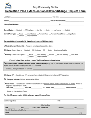Recreation Pass Extension/Cancellation/Change Request Form