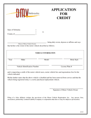 Nebraska Motor Vehicle Tax Credit Application