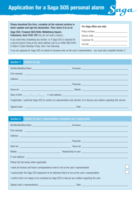 Saga SOS Personal Alarm Application Form