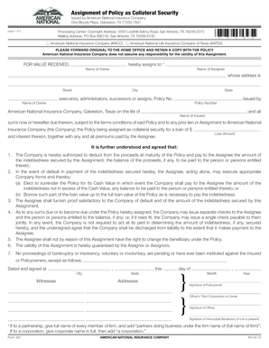 Assignment of Policy as Collateral Security