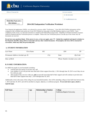 2014-2015 Independent Verification Worksheet