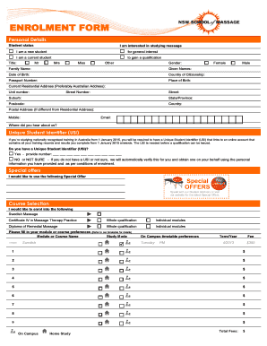 Massage Course Enrolment Form