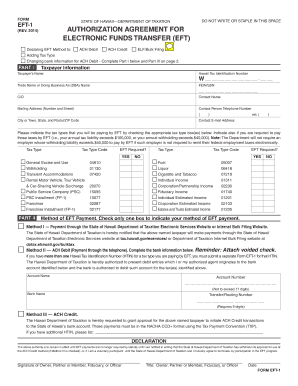 Hawaii EFT-1 Authorization Agreement