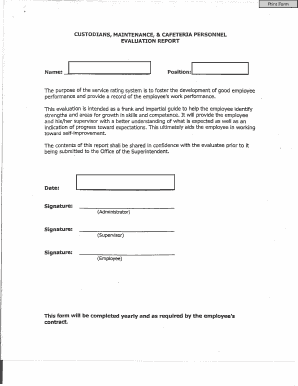 Custodians Maintenance Cafeteria Personnel Evaluation Report
