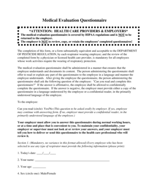 Medical Evaluation Questionnaire for Respirator Use