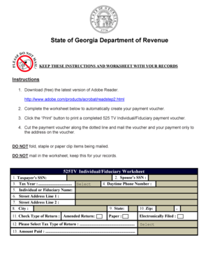 Georgia 525 TV Individual/Fiduciary Payment Voucher