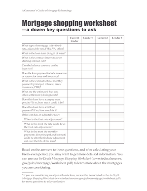 Mortgage Shopping Worksheet - federalreserve