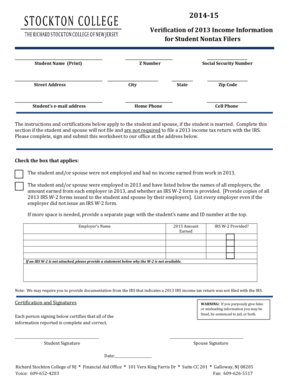 2014-15 Student Nontax Filers Income Verification Form