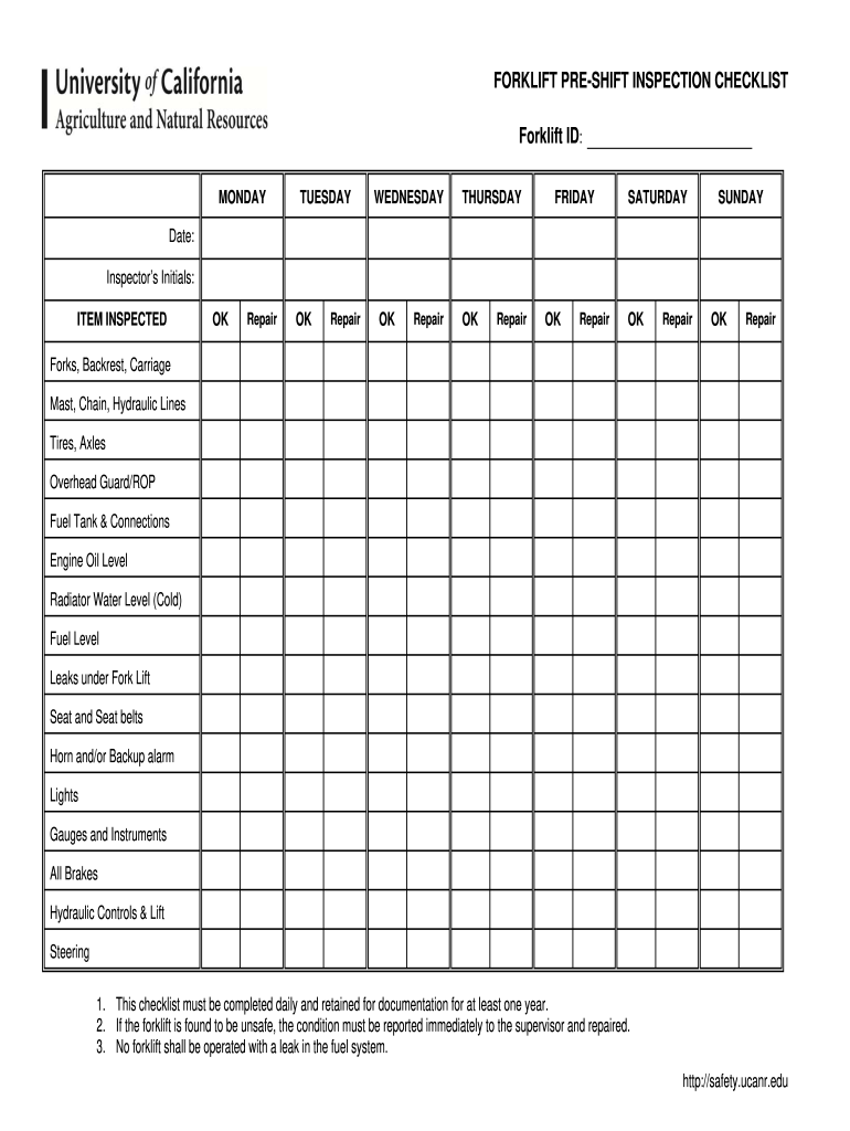 Free Forklift Inspection Checklist Template Resume Examples NarcisLife