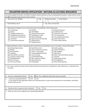 OMB Number 0596-0080 Optional Form 301. Volunteer Service Application-Natural & Cultural Resources - fs fed