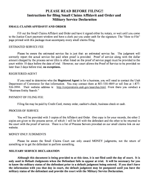 Small Claims Affidavit and Order