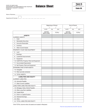 Maryland Form 4A Balance Sheet