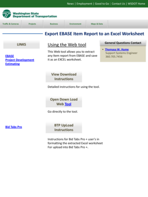 Export EBASE Item Report to an Excel Worksheet Using the Web tool - wsdot wa