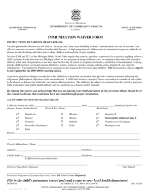 Michigan Immunization Waiver Form