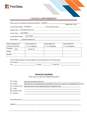 Merchant Processing Account Cancellation Request