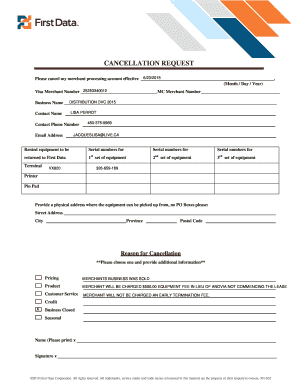 Merchant Processing Account Cancellation Request