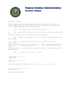 Affidavit example letter - Sample Affidavit of Loss - Federal Aviation Administration - faa