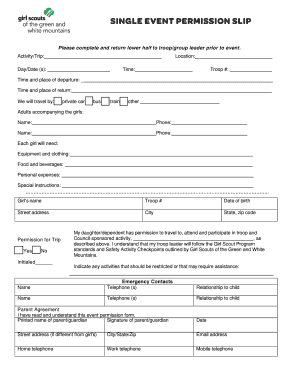 Girl Scout Event Permission Slip