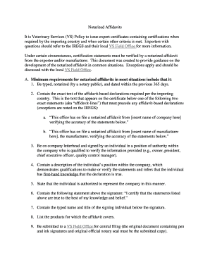 Notarized Affidavit for Export Certificates
