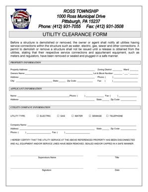 Utility Clearance Form