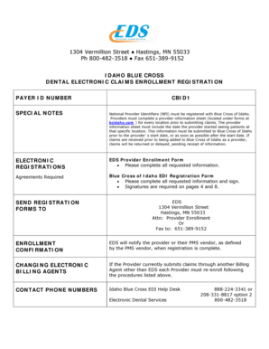 Idaho Blue Cross Dental Electronic Claims Enrollment Form