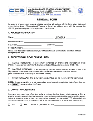 California Occupational Therapy License Renewal Form