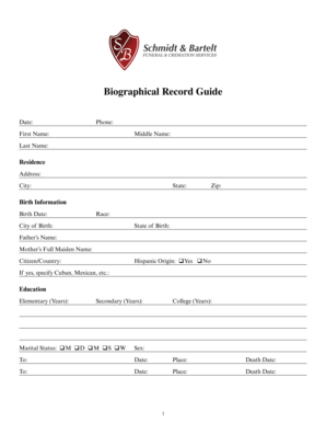 Funeral and Cremation Services Biographical Record Guide