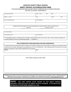 Augusta County Direct Deposit Authorization Form