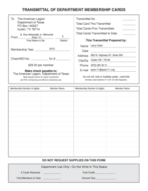 Transmittal of Department Membership Cards
