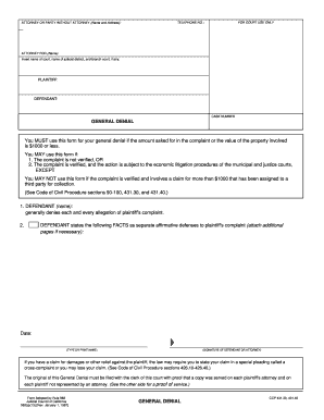 California General Denial Form
