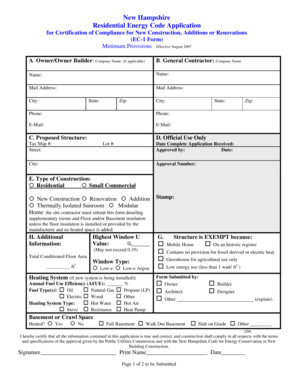 New Hampshire Residential Energy Code Application