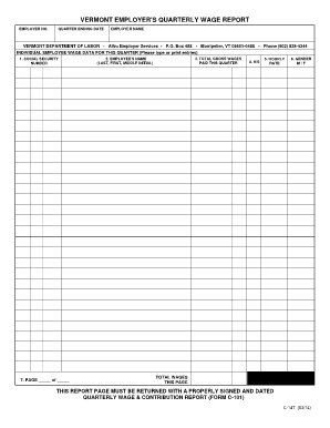 Vermont Employer's Quarterly Wage Report