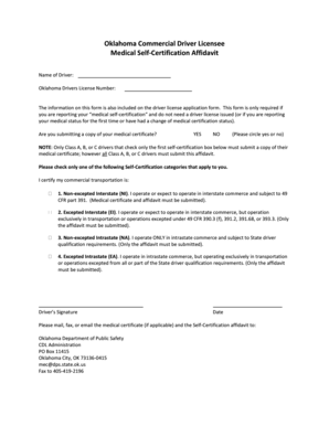Oklahoma Commercial Driver License Medical Self-Certification Affidavit