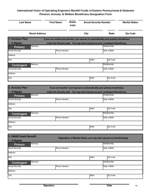 Pension Annuity Welfare Beneficiary Designation Form
