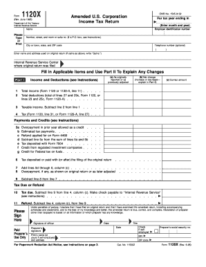 Form 1120X Amended US Corporation Tax Return