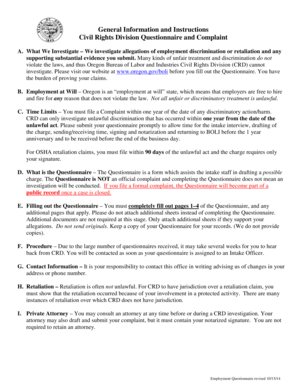 Oregon Employment Discrimination Questionnaire