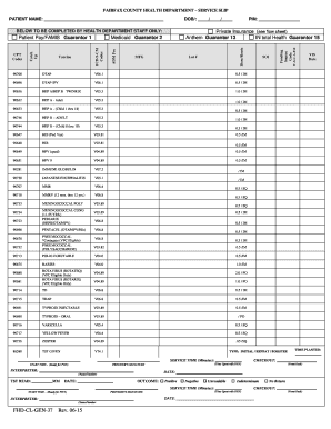 Fairfax County Health Department Service Slip