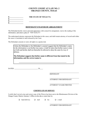 Defendant's Waiver of Arraignment