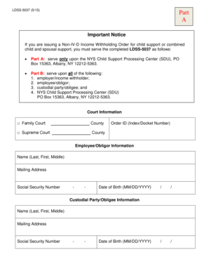 New York Income Withholding Order for Support